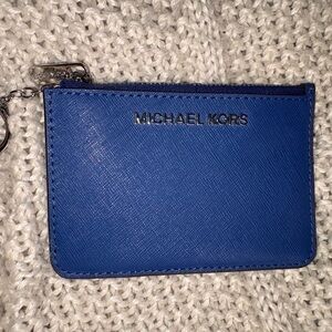 Michael Kors Blue Leather Zip Coin Pouch with Keyring